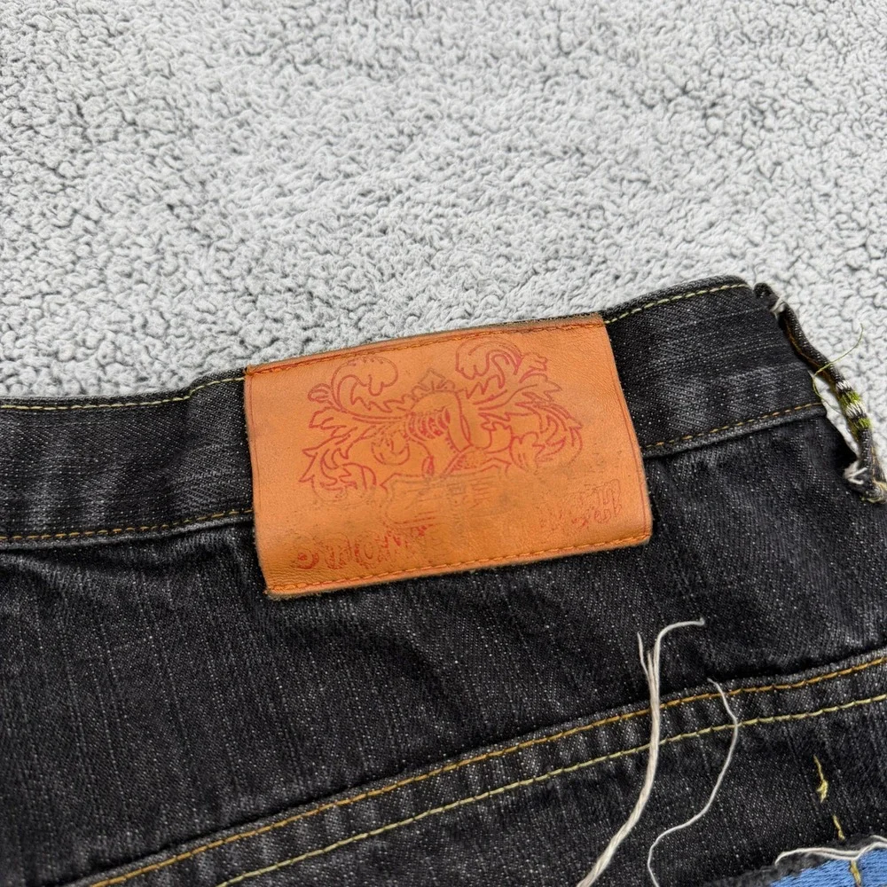Stone Touch Jeans Mens 34 Black Denim Geisha Kimono Japanese Style Cut Off READ